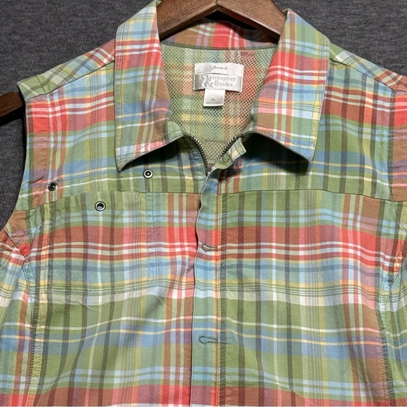 Christopher & Banks Plaid Sleeveless Zip Up Shirt Stretch Size XL - Picture 2 of 10